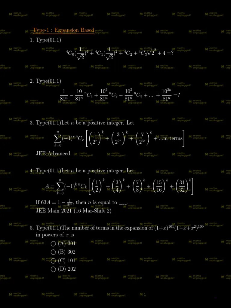 Ep-8 (B) Binomial Theorem Questions | PDF | Elementary Mathematics ...