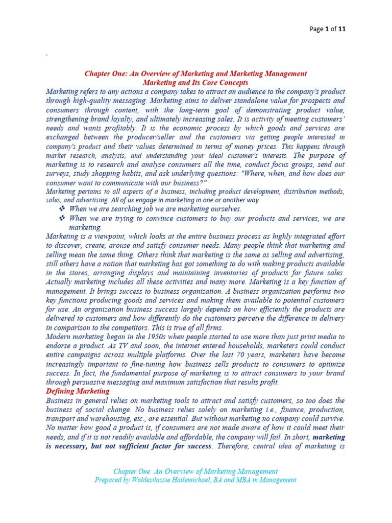 Chapter One Overview Of Principles Of Marketing | PDF | Marketing | Sales
