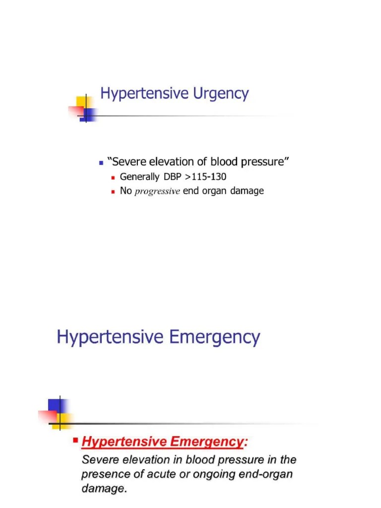 Hypertensive Urgency VS Emergency | PDF