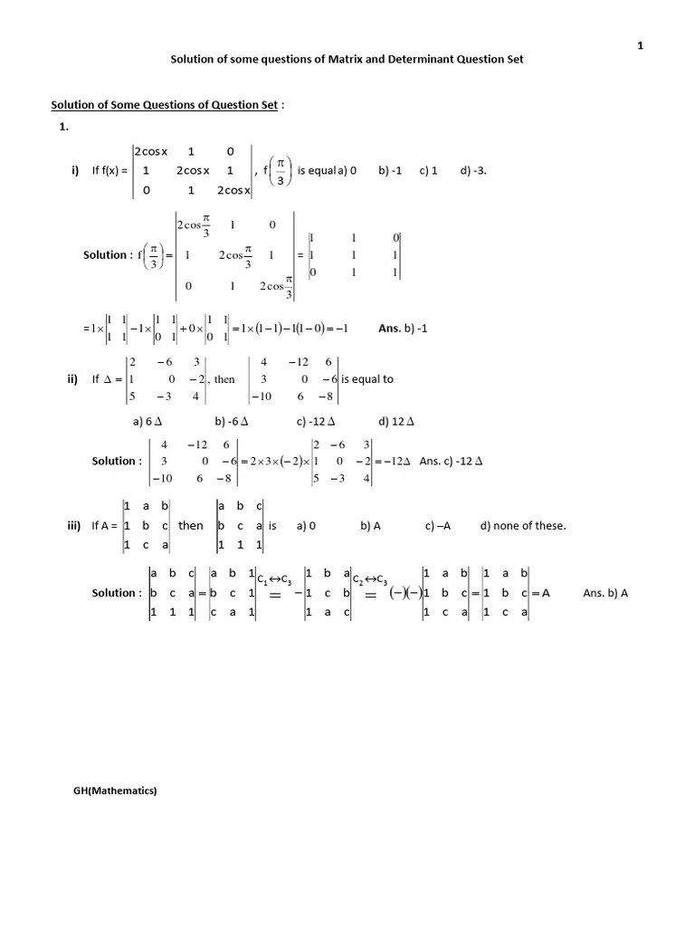 Matrix & Determinant (Solution Of Some Questions) | Download Free PDF | Determinant | Operator ...
