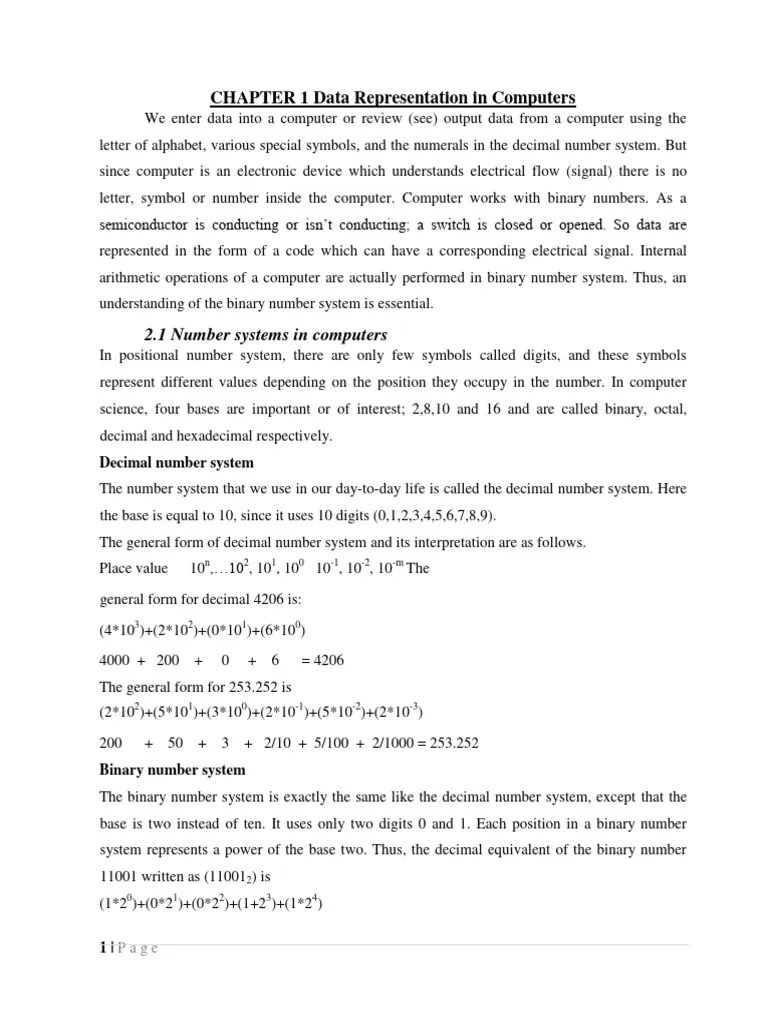 CHAPTER 1 Data Representation In Computers | PDF | Binary Coded Decimal ...