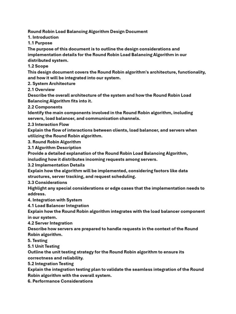 Round Robin Load Balancing Algorithm Design Document | PDF