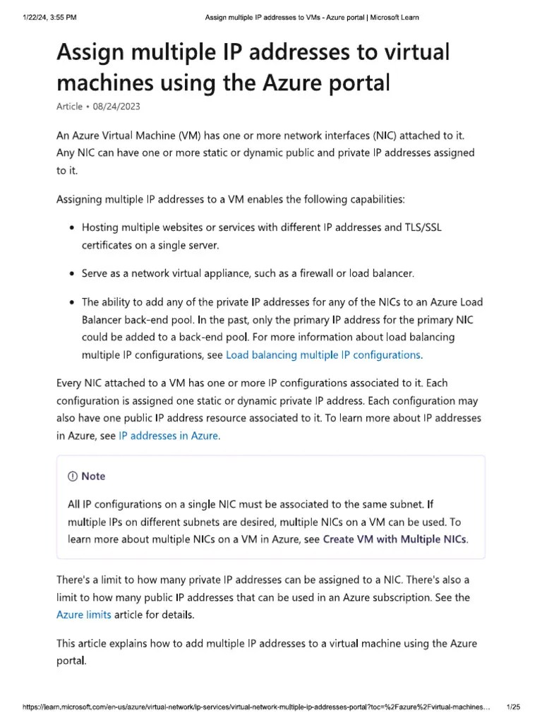 Assign Multiple IP Addresses To Virtual Machines | PDF