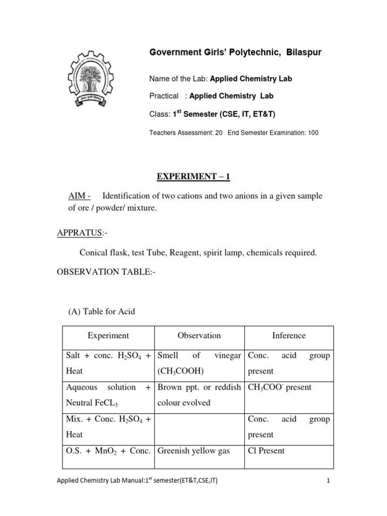 Applied Chemistry Lab Manual | PDF | Ph | Titration