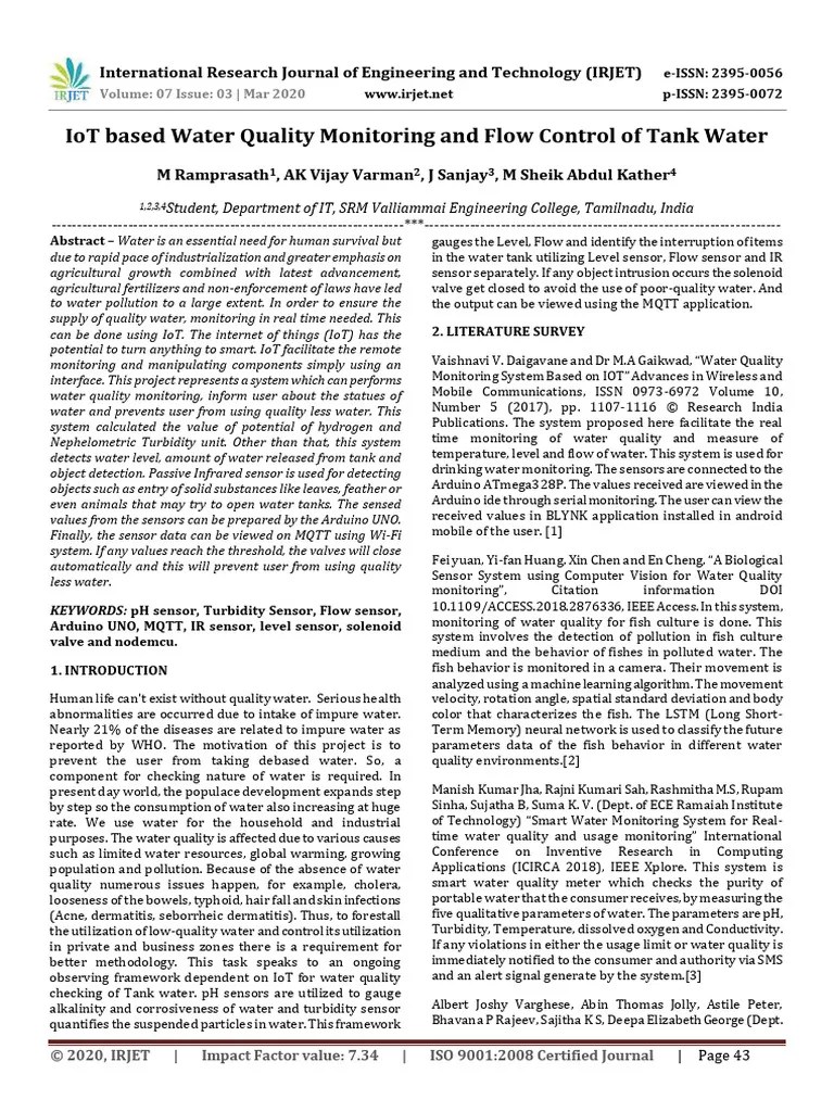 IRJET_IoT_based_Water_Quality_Monitoring | PDF | Internet Of Things | Water