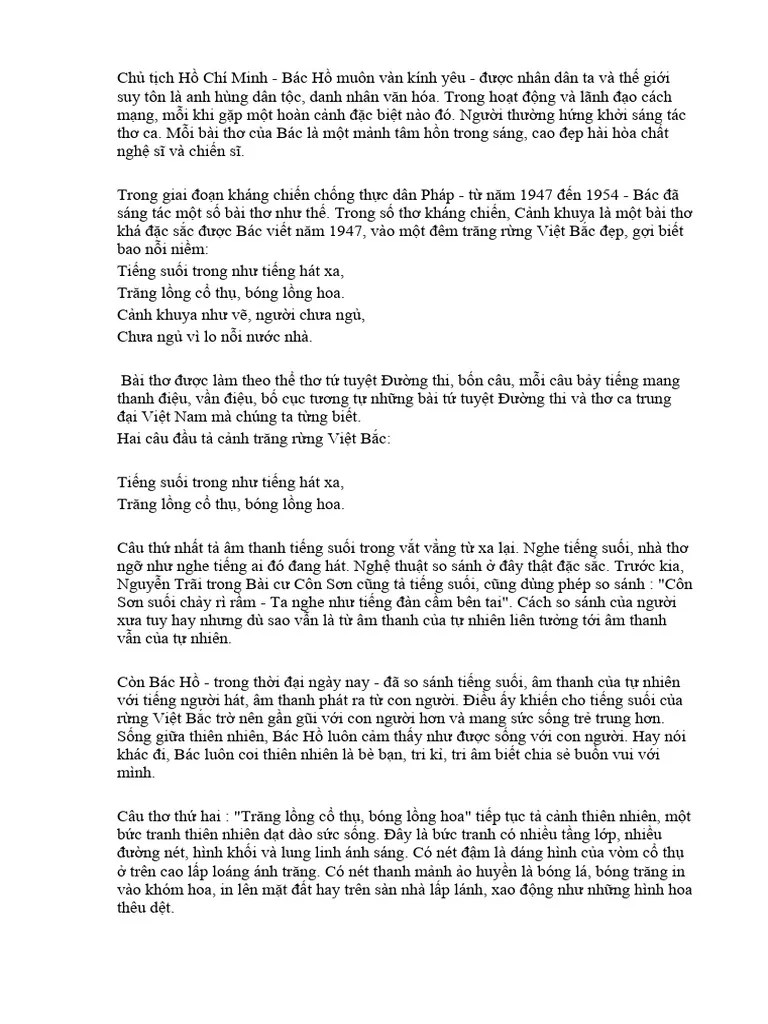 Phân Tích Thơ-Cảnh Khuya | PDF