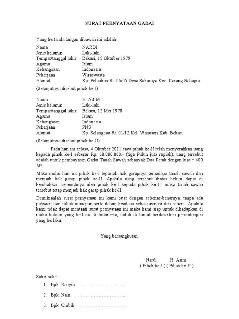 Doc Surat Perjanjian Gadai Bintang Barokah Academia Edu 