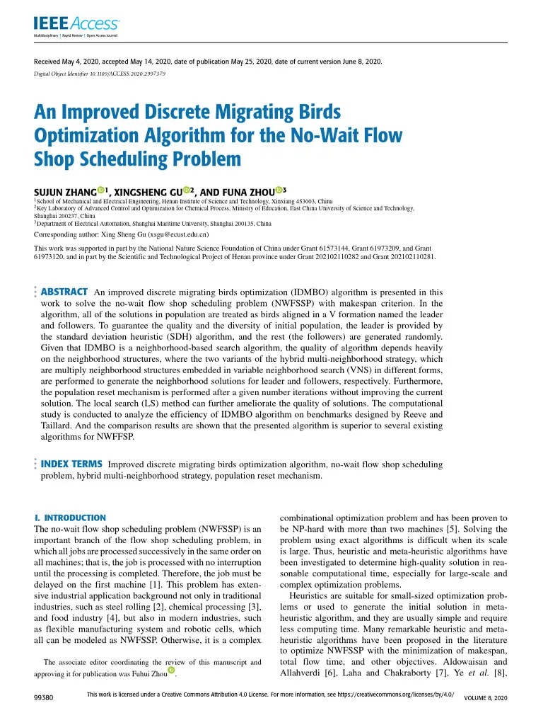 An Improved Discrete Migrating Birds Optimization Algorithm For The No ...