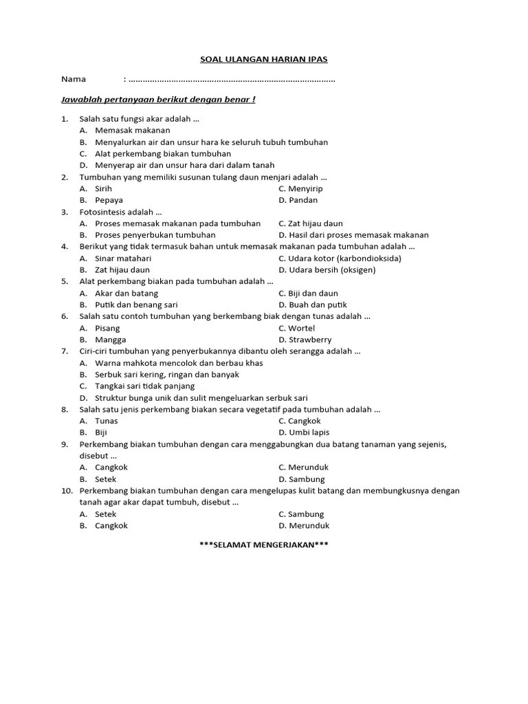 Soal Ulangan Harian IPAS Kurikulum Merdeka Kelas IV | PDF