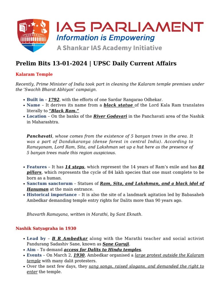 Prelim Bits 13 01 2024 Upsc Daily Current Affairs | PDF