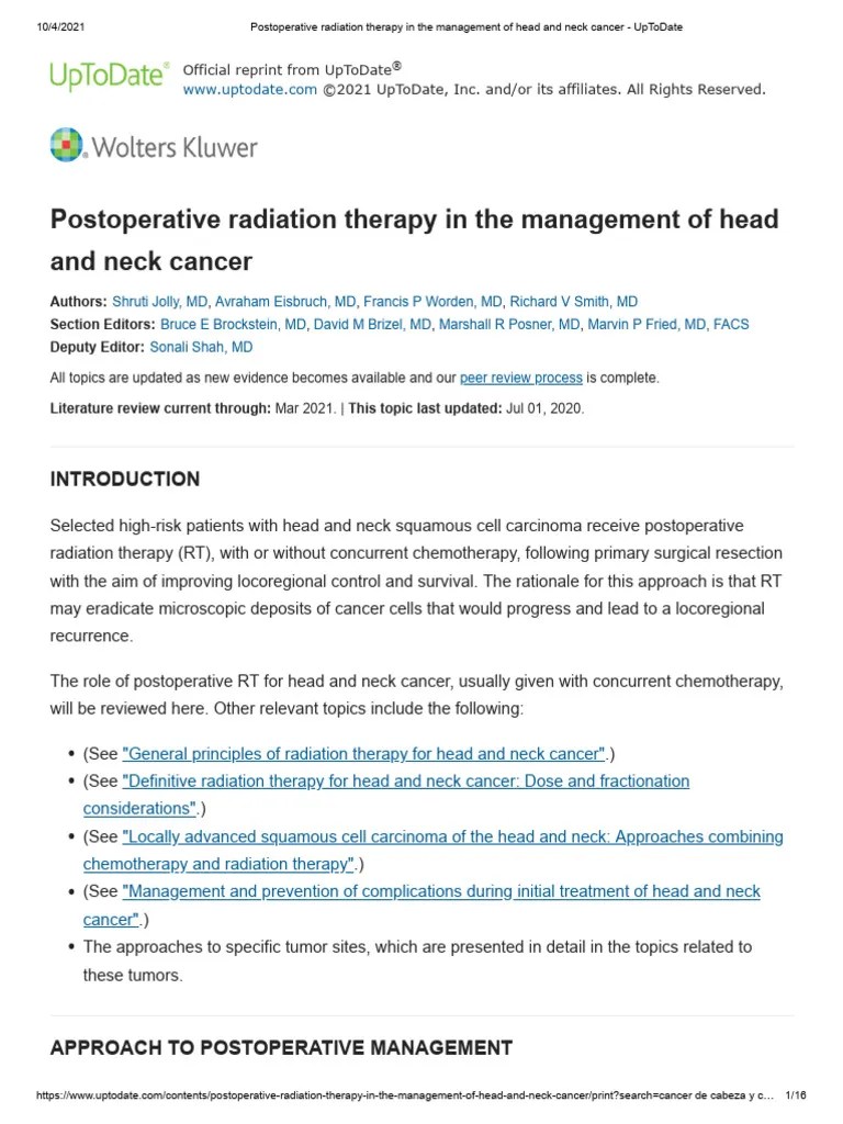 6 Postoperative Radiation Therapy In The Management Of Head And Neck ...