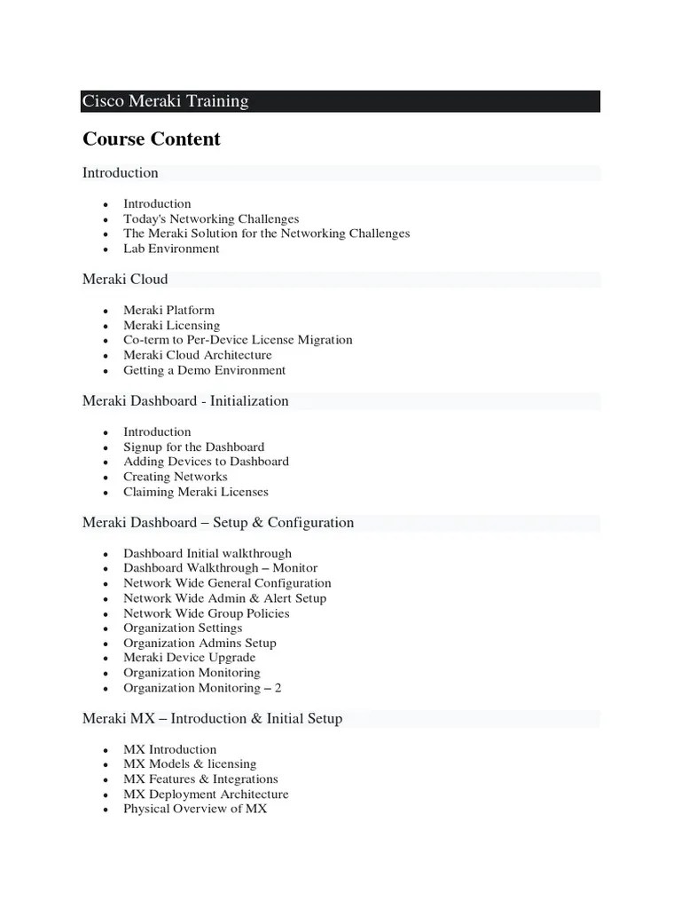 Cisco Meraki Training | PDF | Computer Network | Access Control