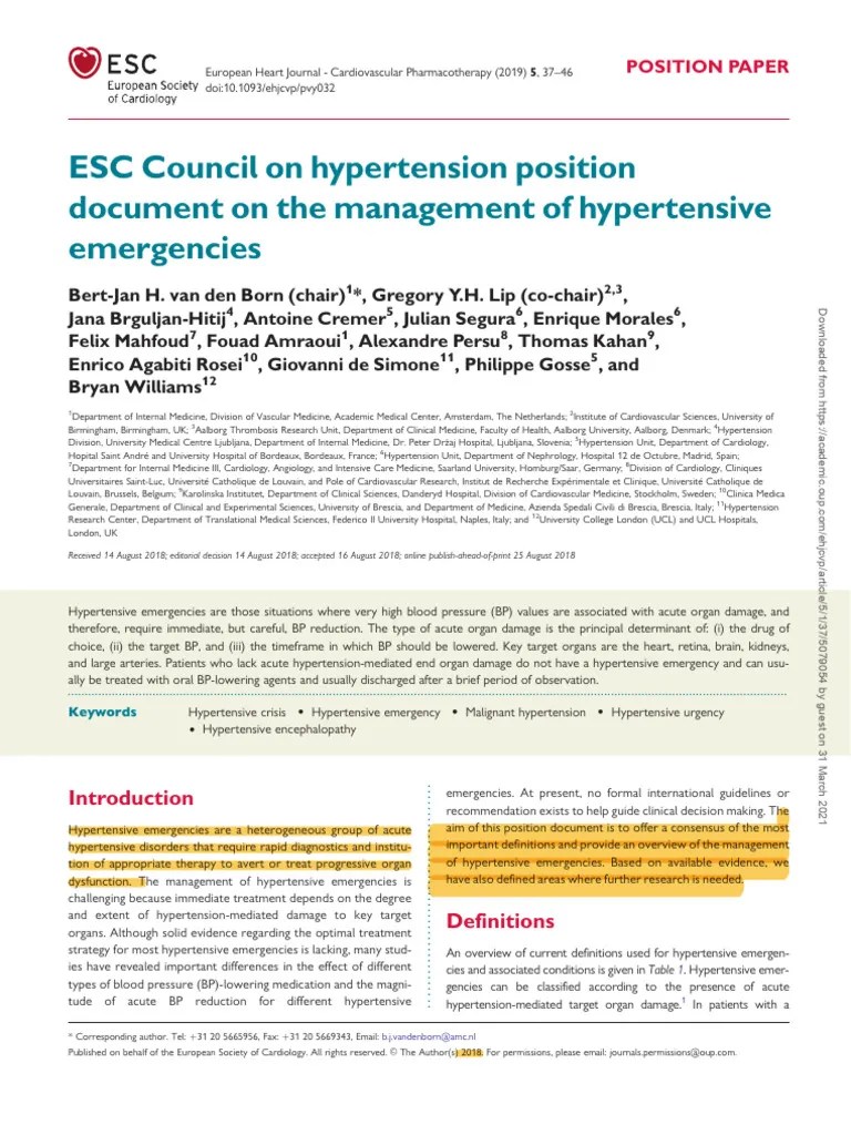 Emergencia Hipertensiva ESC 2019 | Download Free PDF | Hypertension ...