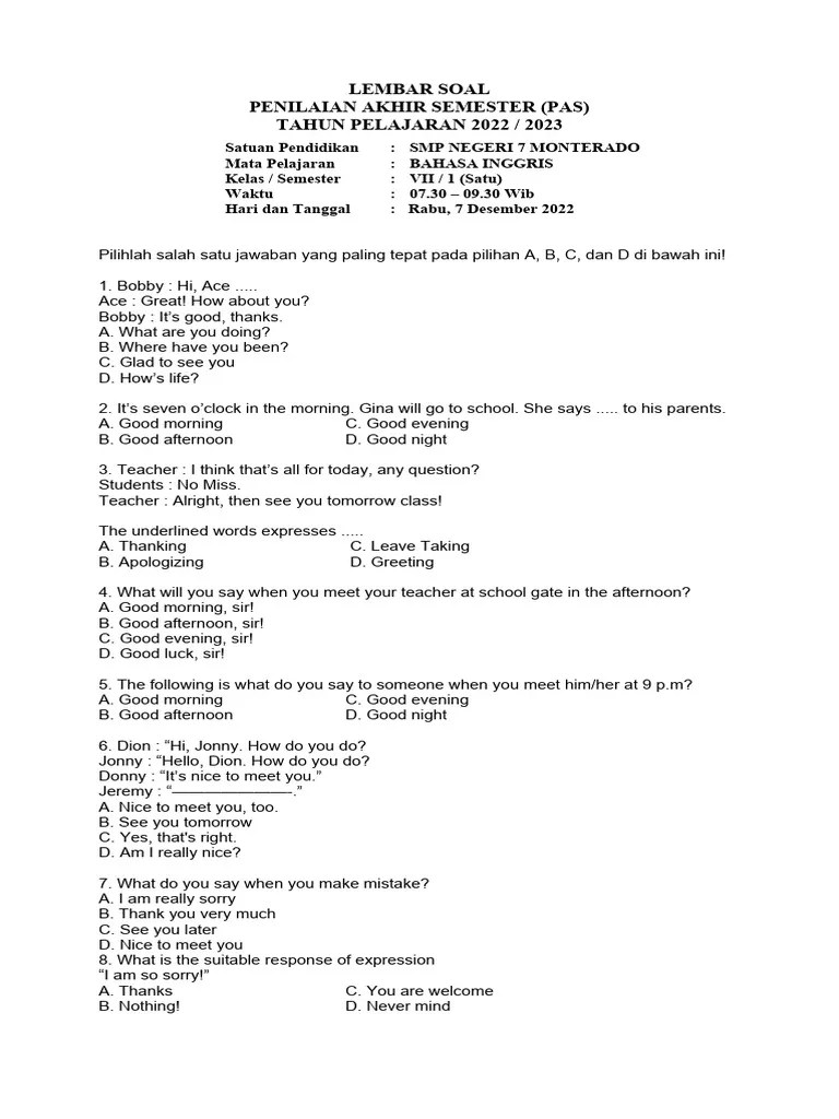 Soal Bahasa Inggris 7 | PDF | Food And Drink | Eating Behaviors Of Humans