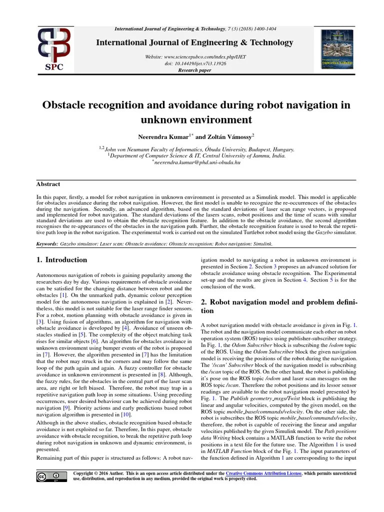 Obstacle Recognition And Avoidance During Robot Navigation In Unknown ...