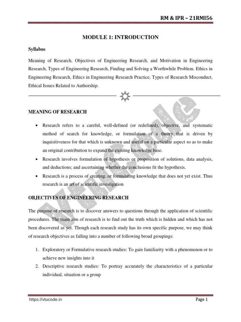 @vtucode - In Module 1 RM 2021 Scheme 5th Semester | PDF | Hypothesis | Motivational
