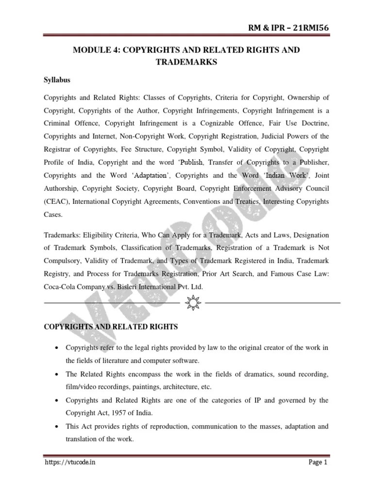 @vtucode - In Module 4 RM 2021 Scheme 5th Semester | PDF | Copyright | Trademark