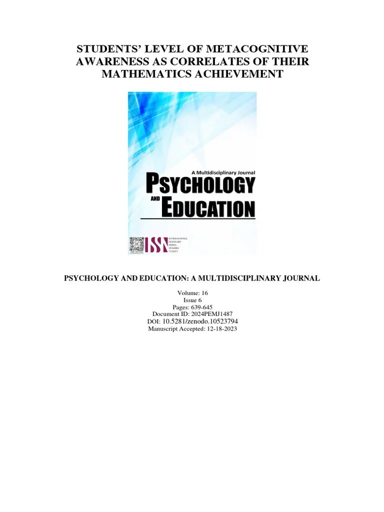 Students' Level Of Metacognitive Awareness As Correlates Of Their ...