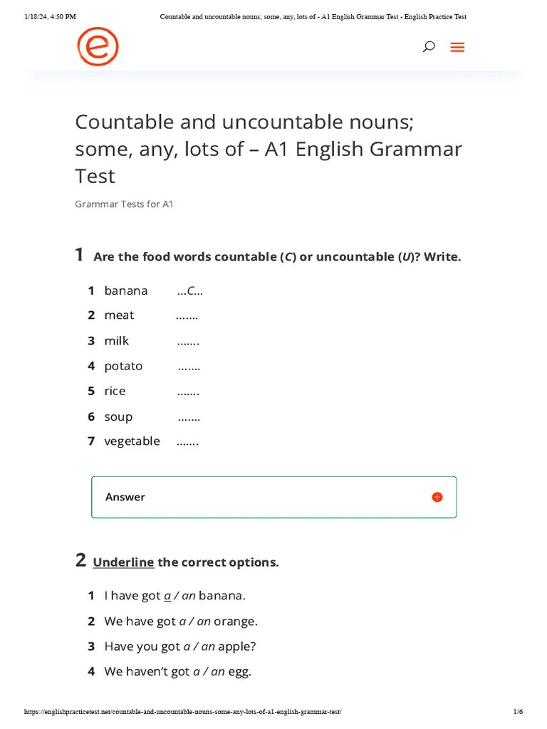 Countable And Uncountable Nouns Some, Any, Lots Of - A1 English Grammar ...