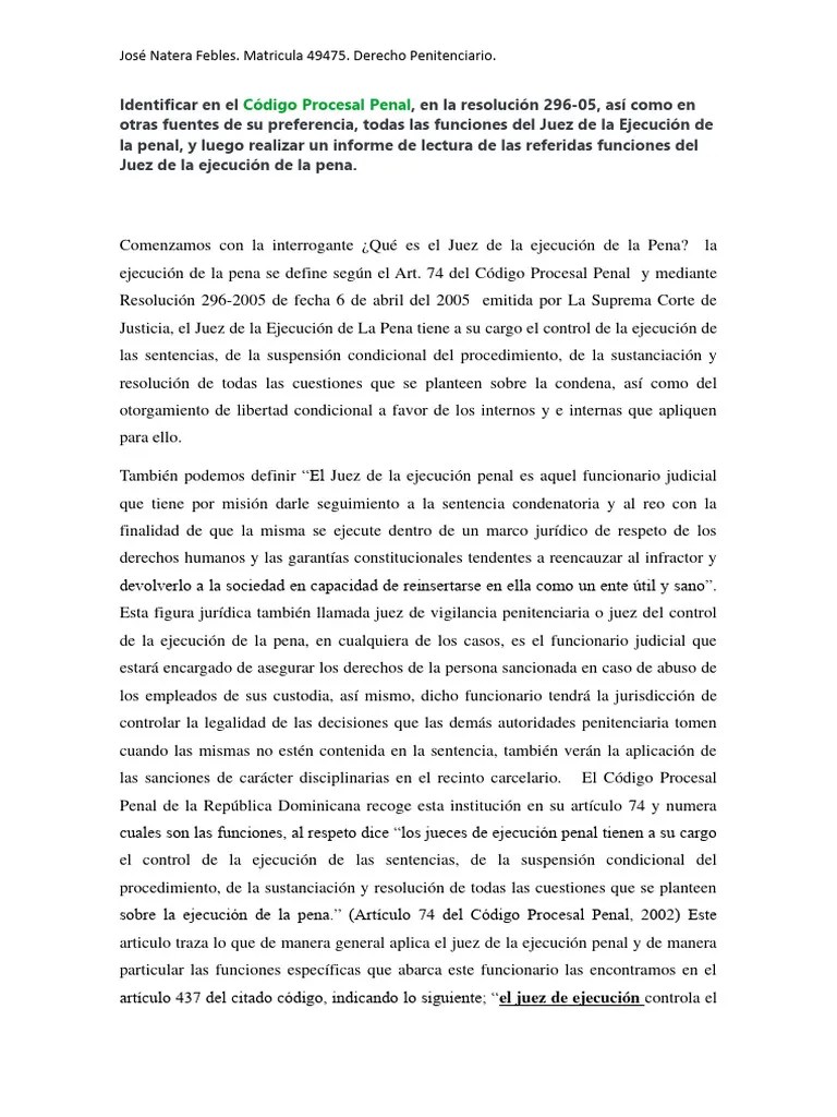 El Juez De La Ejecucion De La Pena | PDF | Sentencia (ley) | Ley Procesal