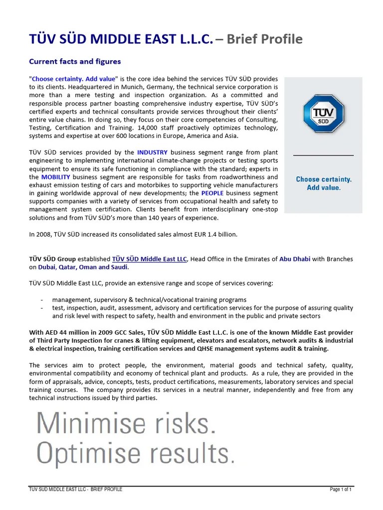 TUV SUD Middle East - Introduction Brief Profile | PDF | Crane (Machine) | Loader (Equipment)