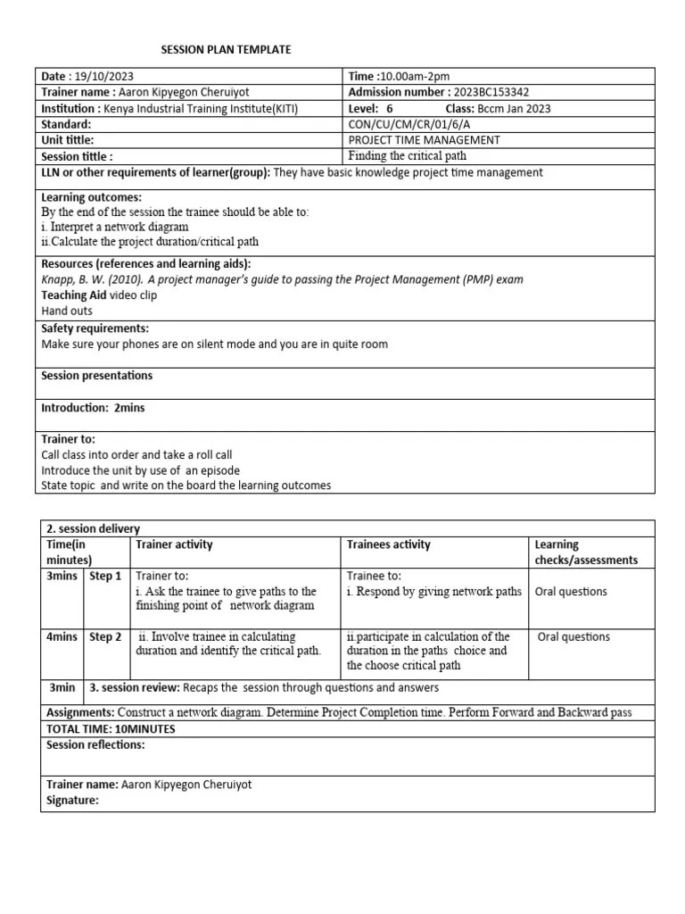 Session Plan Template | PDF