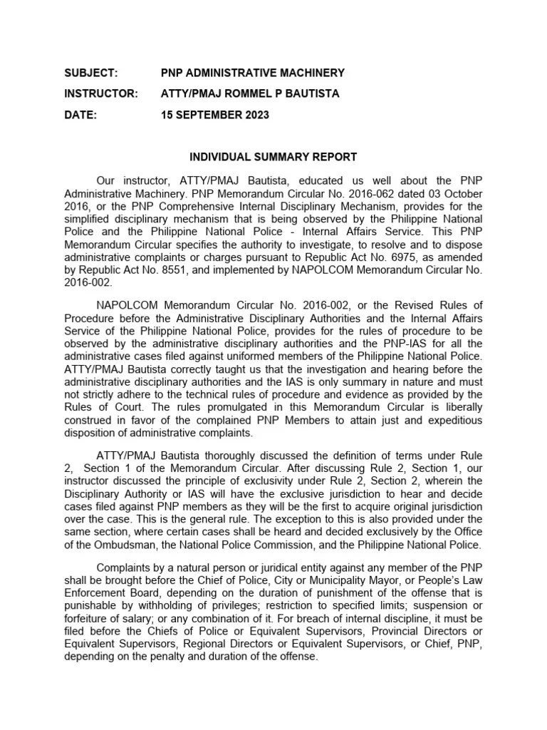 TROI Bulalacao, Gieldan (PNP ADMINISTRATIVE MACHINERY) | PDF