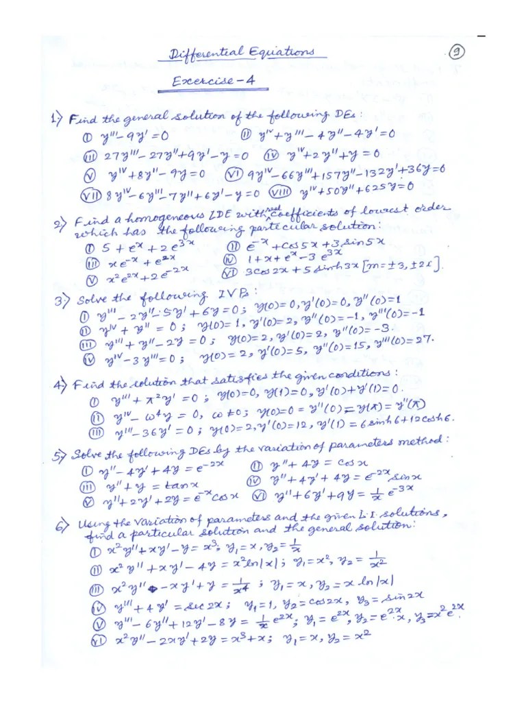 Exercise-4 (Differential Equations) | PDF