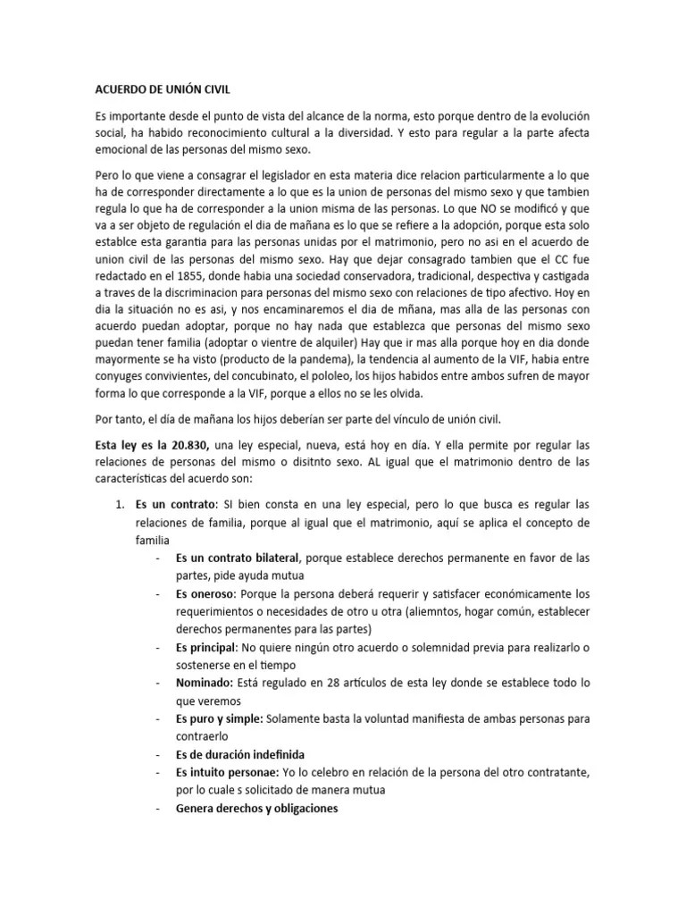 Acuerdo Union Civil | Descargar Gratis PDF | Matrimonio | Divorcio