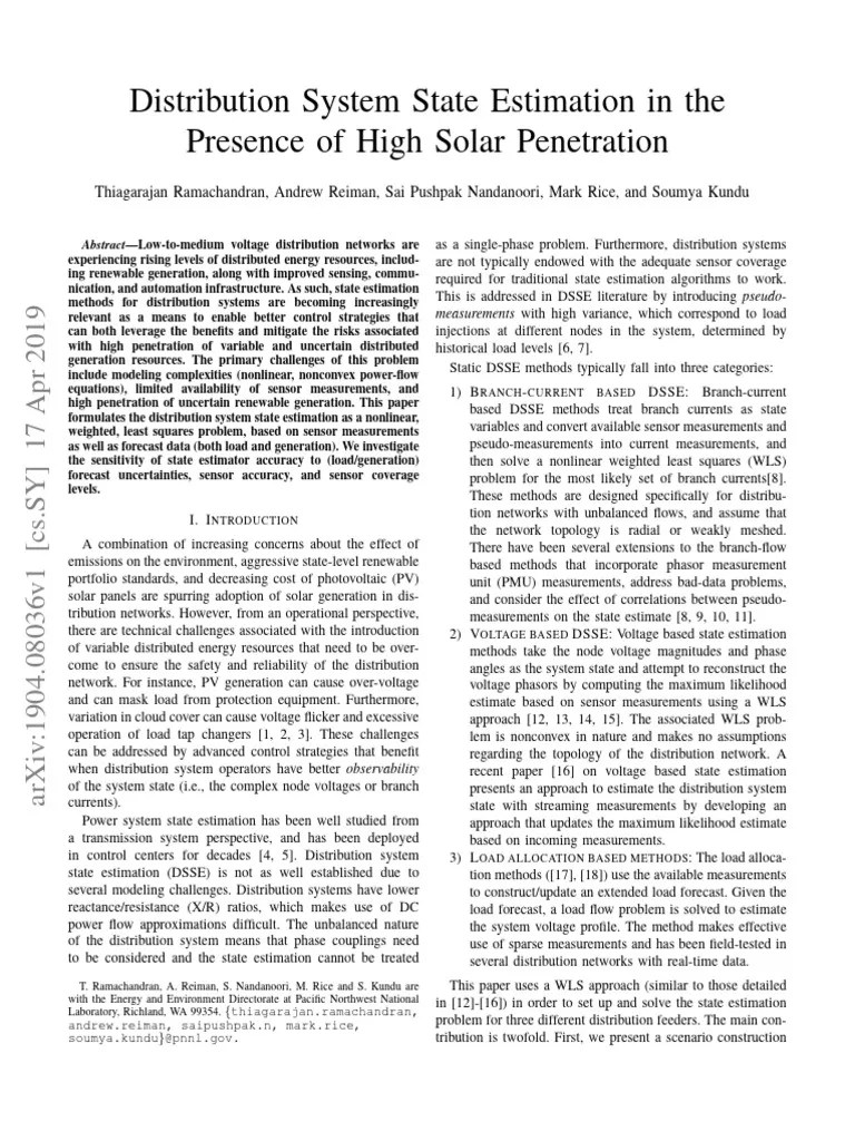 Distribution System State Estimation In | PDF | Variance | Covariance ...