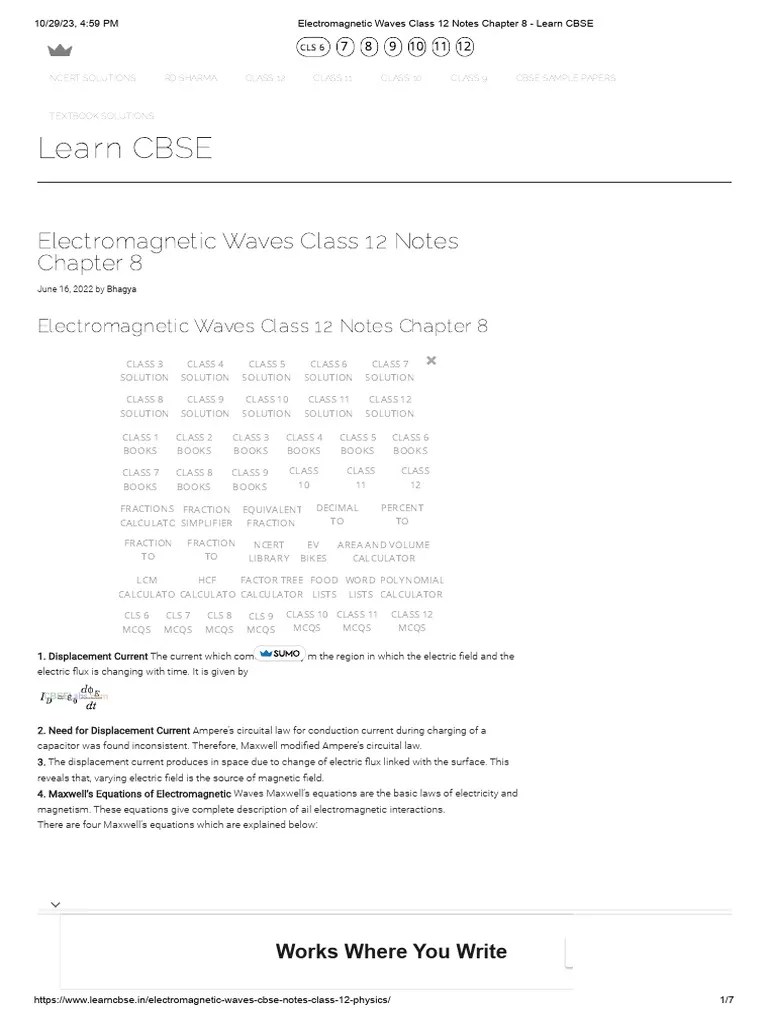 Electromagnetic Waves Class 12 Notes Chapter 8 - Learn CBSE | Download ...