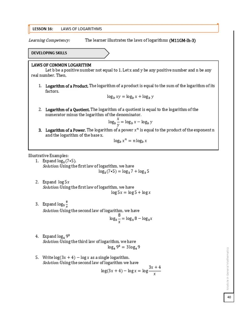 Module General Mathematics 5 | PDF | Logarithm | Function (Mathematics)