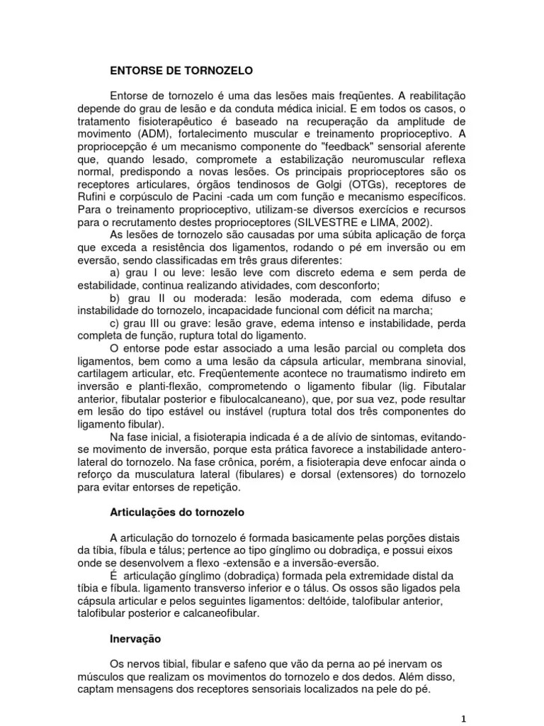 Reabilitação E Tratamento Fisioterapêutico Da Entorse De Tornozelo | PDF | Membros (anatomia ...