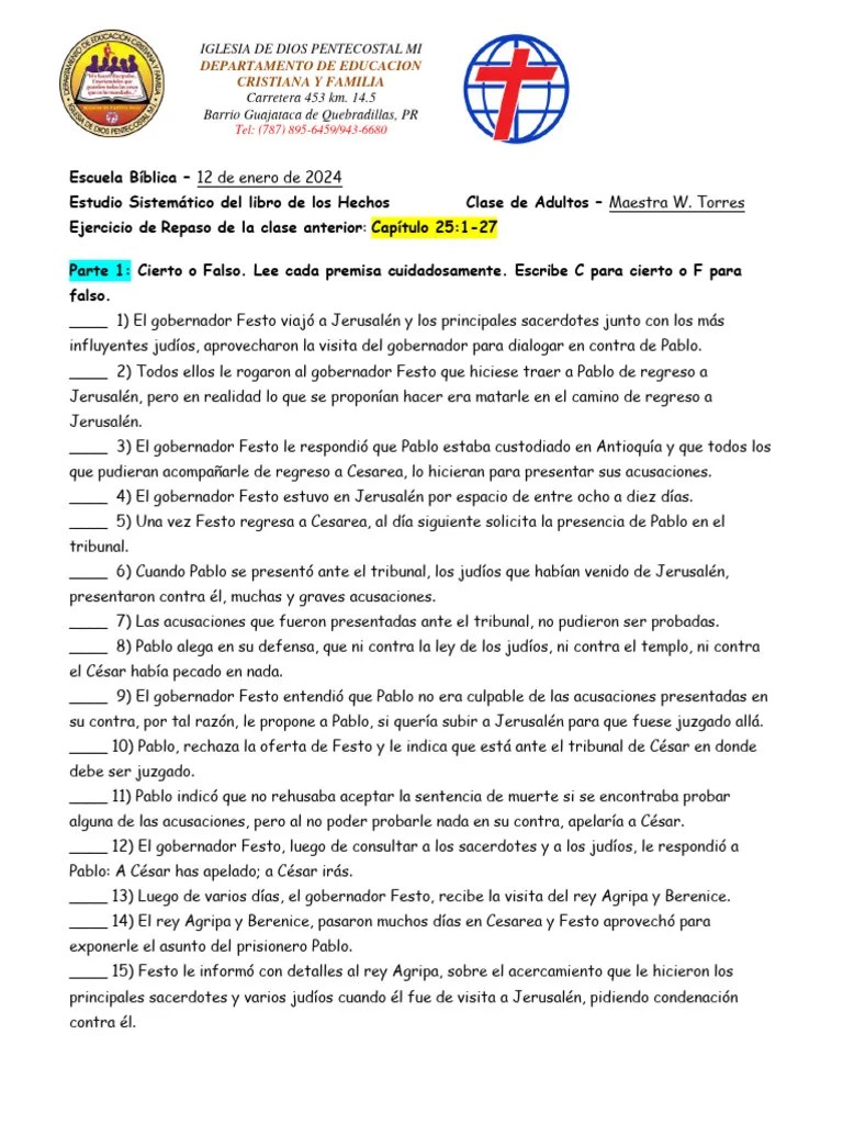 Repaso-Clase Biblica-Hechos-25 Del 1 Al 27 | PDF | Pablo El Apóstol | Jerusalén