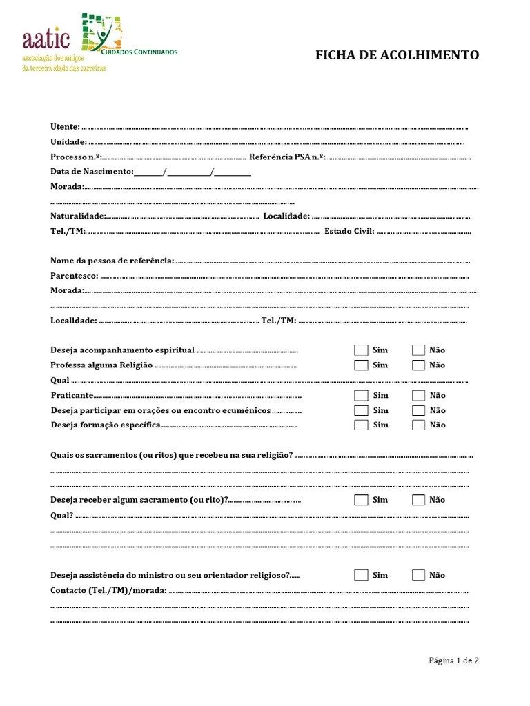 Ficha De Acolhimento. | PDF