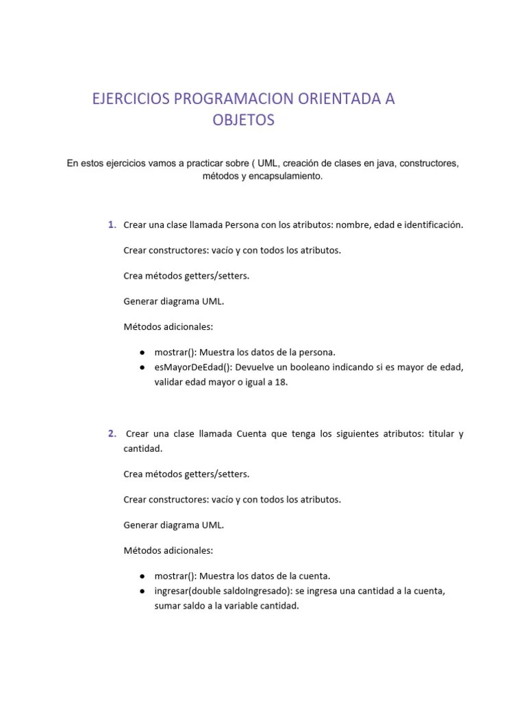 Introducción Ejercicios Programación Orientada A Objetos | PDF ...