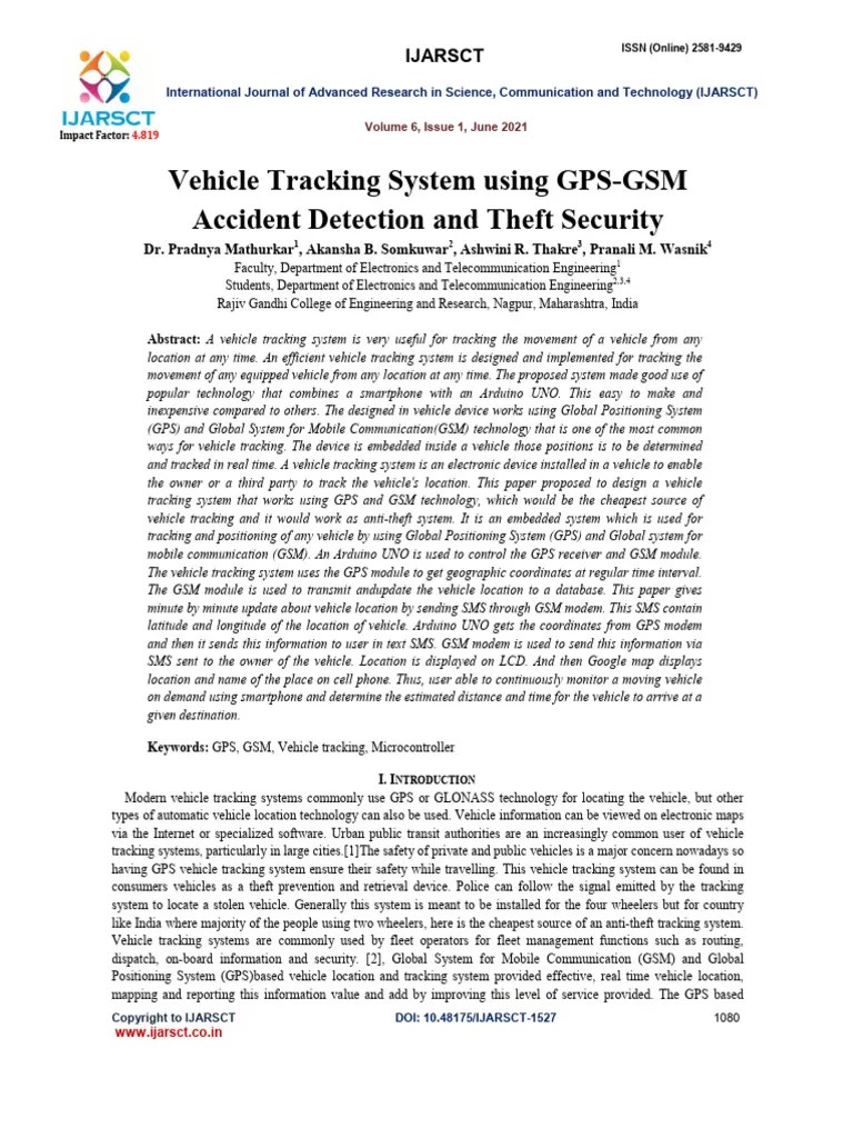 Vehicle Tracking System Using GPS-GSM Accident Detection And Theft ...