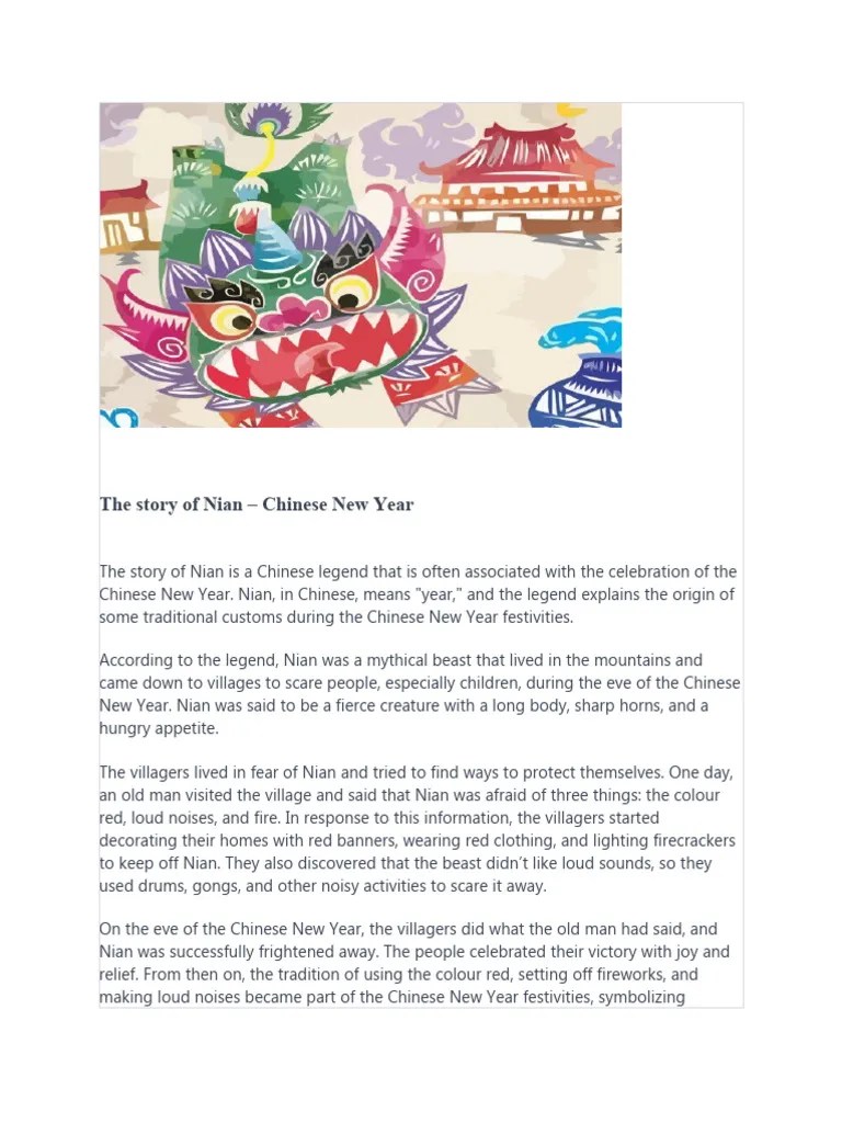 The Story Of Nian - Chinese New Year | PDF