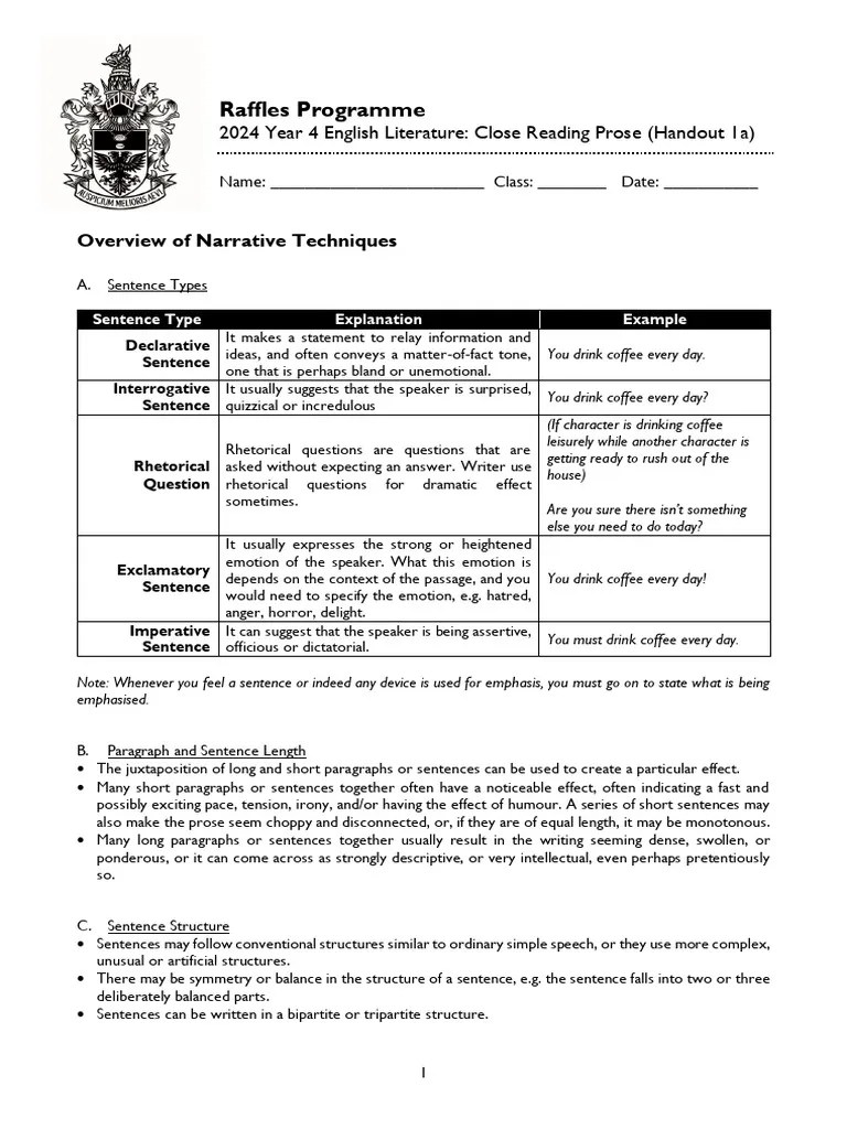 Handout 1 - Overview Of Narrative Techniques | PDF | Narration | Human ...
