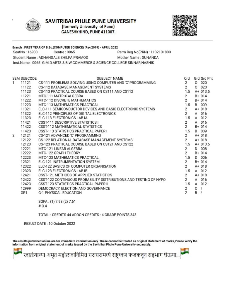 Savitribai Phule Pune University, Online Result | PDF | Mathematics | Statistics