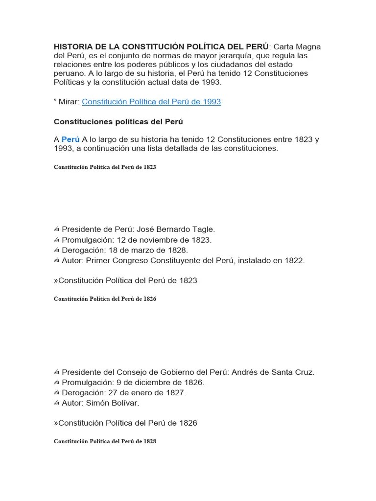 Historia De La Constitución Política Del Perú | PDF
