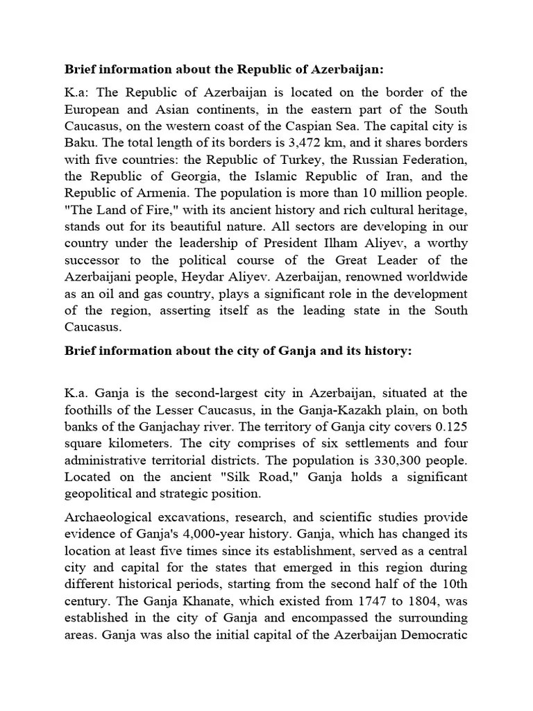 Brief Information About The Republic Of Azerbaijan Pdf Azerbaijan