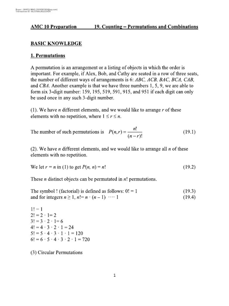 AMC10 CountingBasicsNotes | PDF
