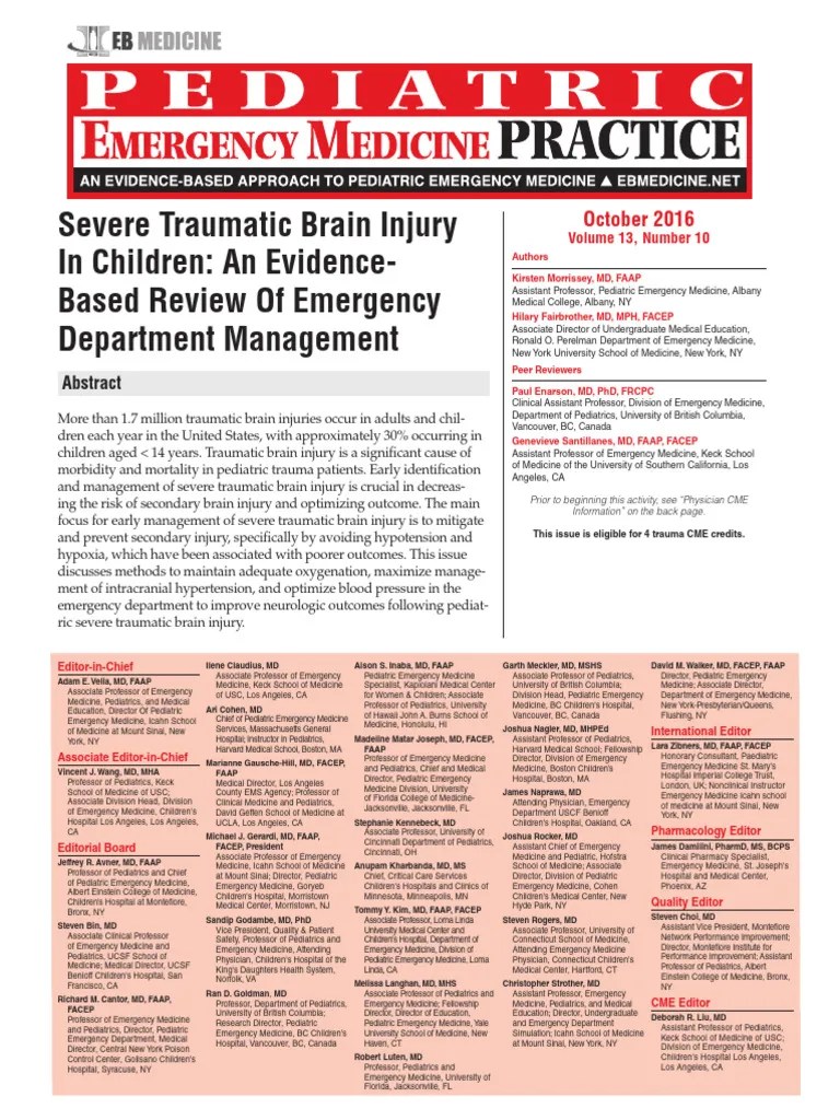 Severe Traumatic Brain Injury In Children. An Evidence-Based Review Of Emergency Department ...