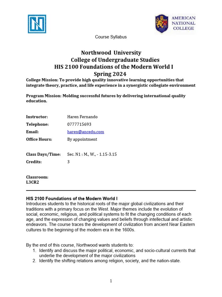 Spring 24 HIS2100 (N1) Syllabus | PDF | Plagiarism | Course Evaluation