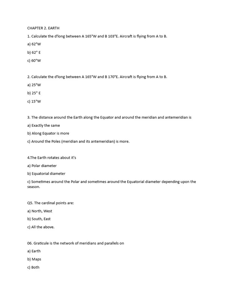 Earth Questions | PDF | Latitude | Equator
