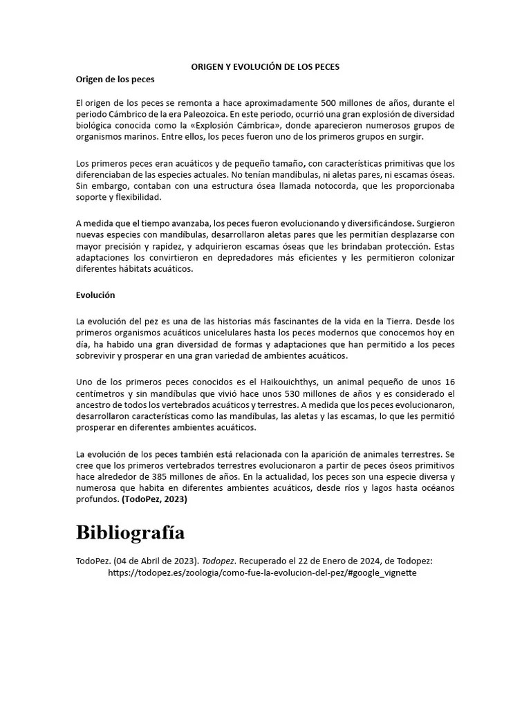 Origen Y Evolucion De Los Peces | PDF | Pescado | Evolución