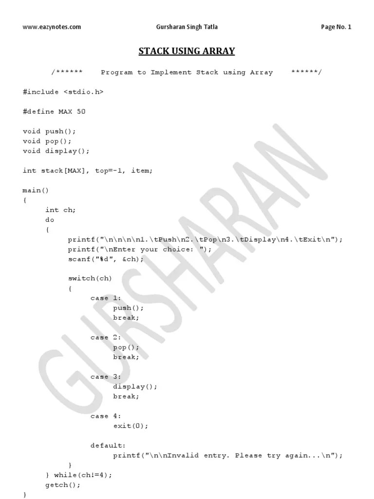 Stack Using Array | PDF