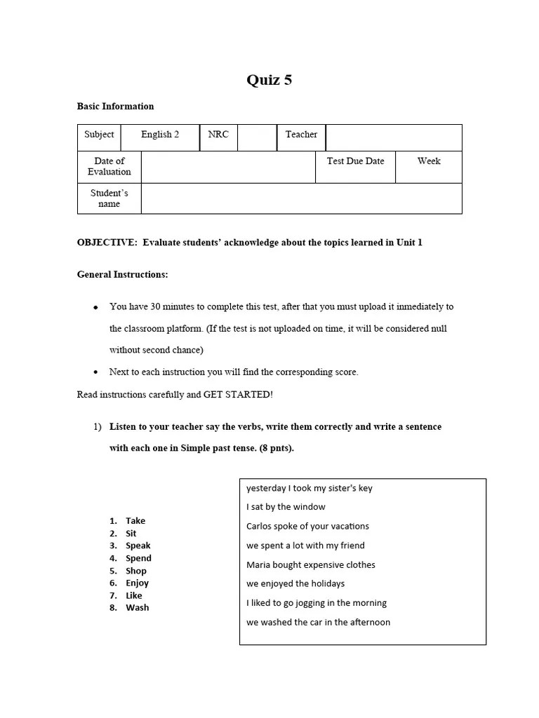 Quiz 5 L2 | PDF | Meal | Lunch