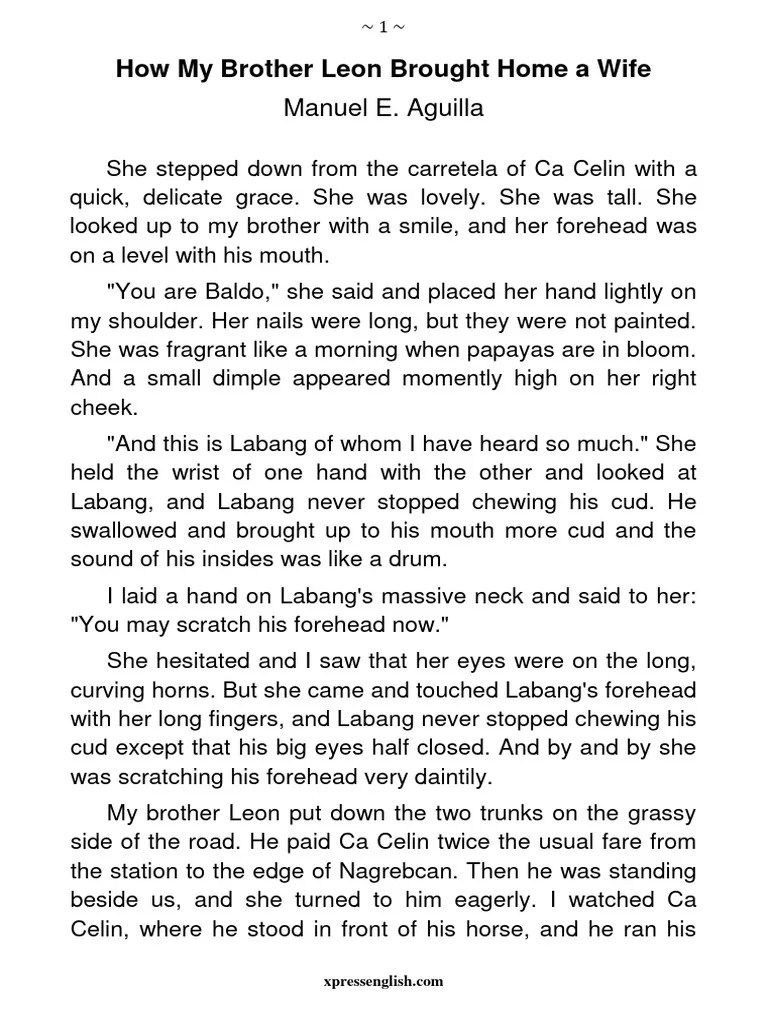 How My Brother Leon Brought Home A Wife By-Manuel Arguilla | PDF